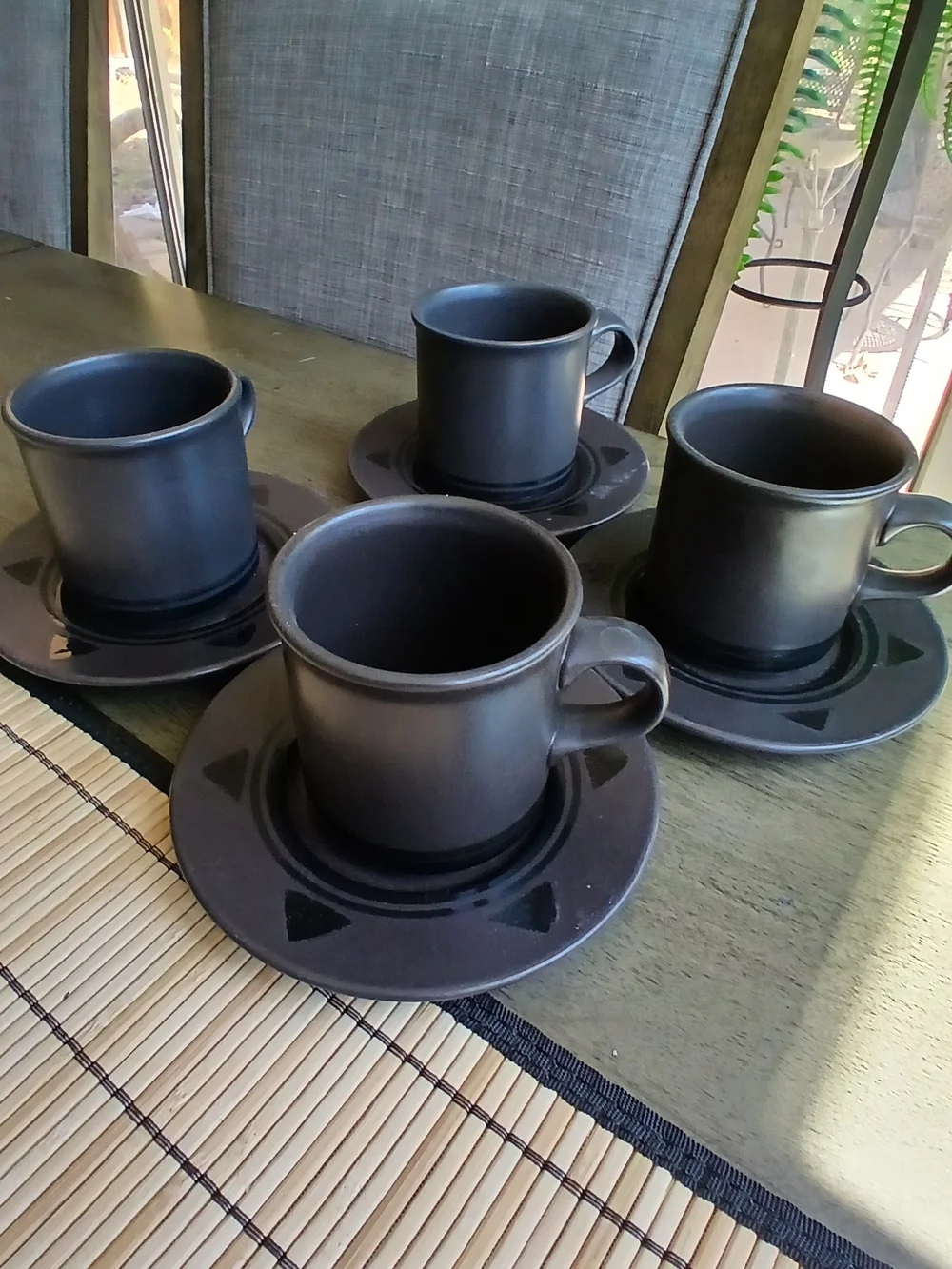 Pfaltzgraff Matte Black Espresso Cup and Saucer Set - Set of 4